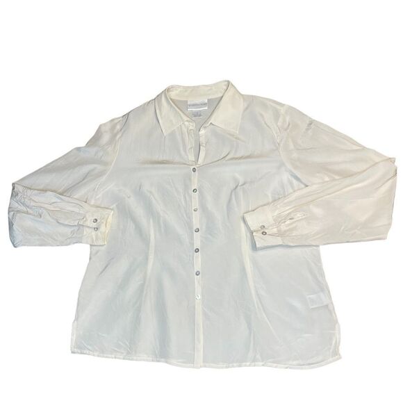 Vintage silk cream white satin button down shirt - Worthington size large - Picture 4 of 10